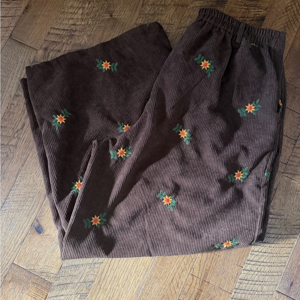 Cider Chocolate Brown Corduroy Trousers with Gold Button